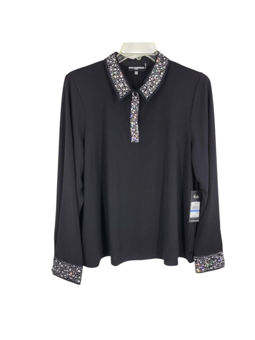 Karl Lagerfeld Paris XL Luxe Black Rhinestone Embellished Top Jeweled Collar